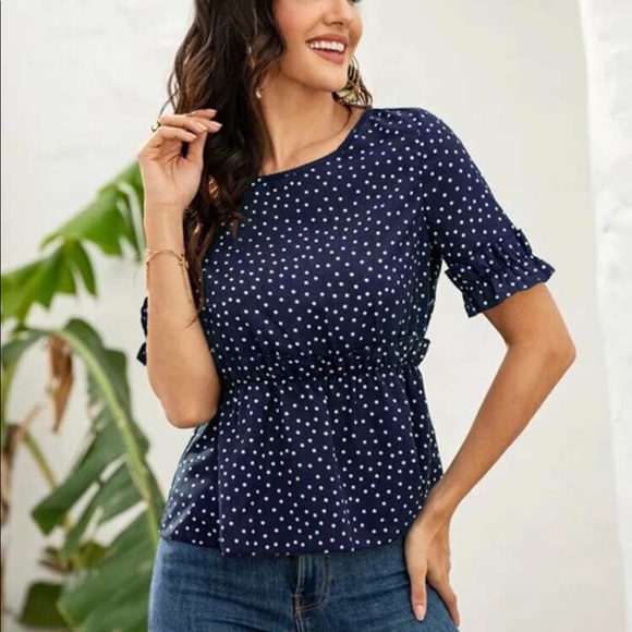 Blue polka dot Ruffle Hem Blouse from Shein - Picture 2 of 9